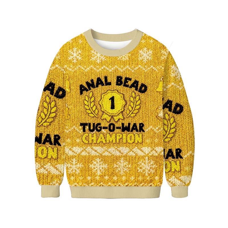 Bead Tug O War Champion Funny Christmas Long Sleeved Sweater - Yellow - 5XL - image 1