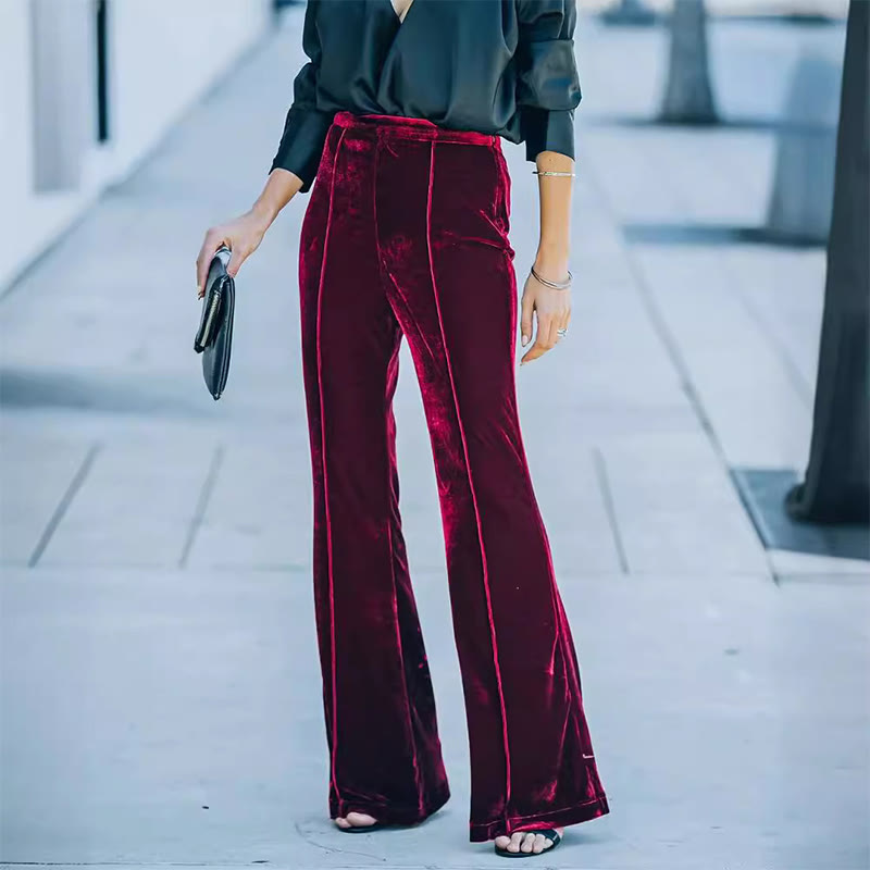 Women's Autumn/Winter High-Waisted Flared Wide-Leg Velvet Casual Pants - Red - 2XL - image 2