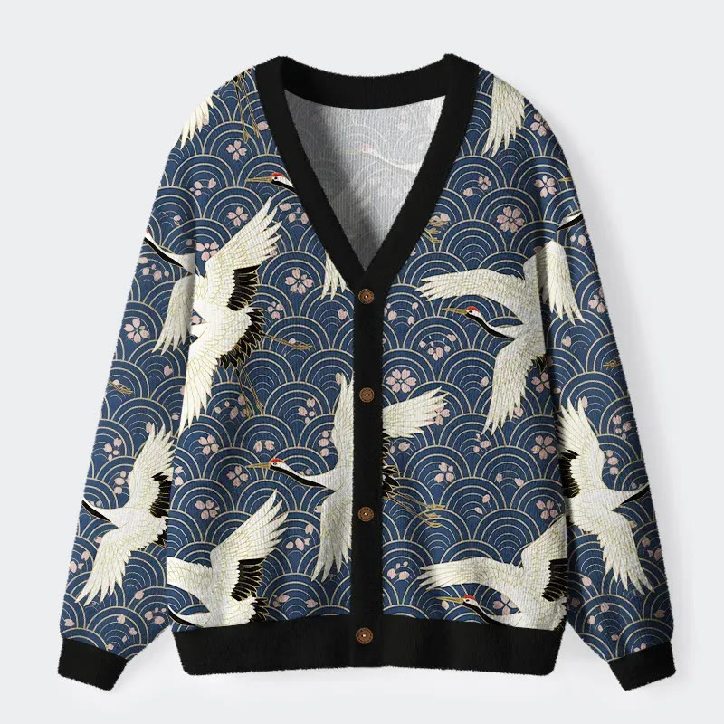 White Crane Japan Long Sleeved Sweater Cardigan - Blue - 4XL - image 1