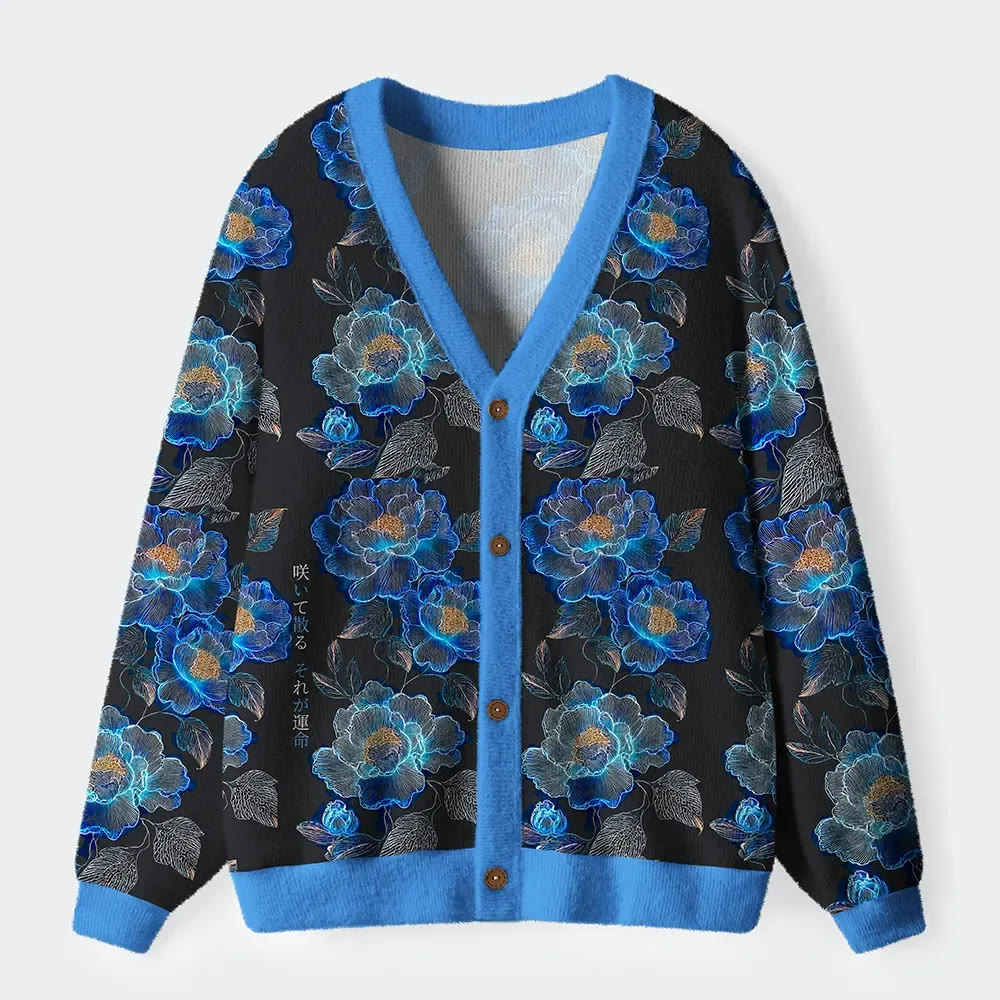The Sea Of Flowers In The Darkness Long Sleeved Sweater Cardigan - Blue - 4XL - image 1