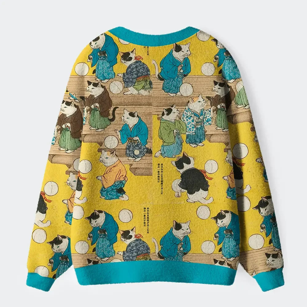 Cats In Kimonos: A Tale Of Grace And Mischief Long Sleeved Sweater Cardigan - image 2