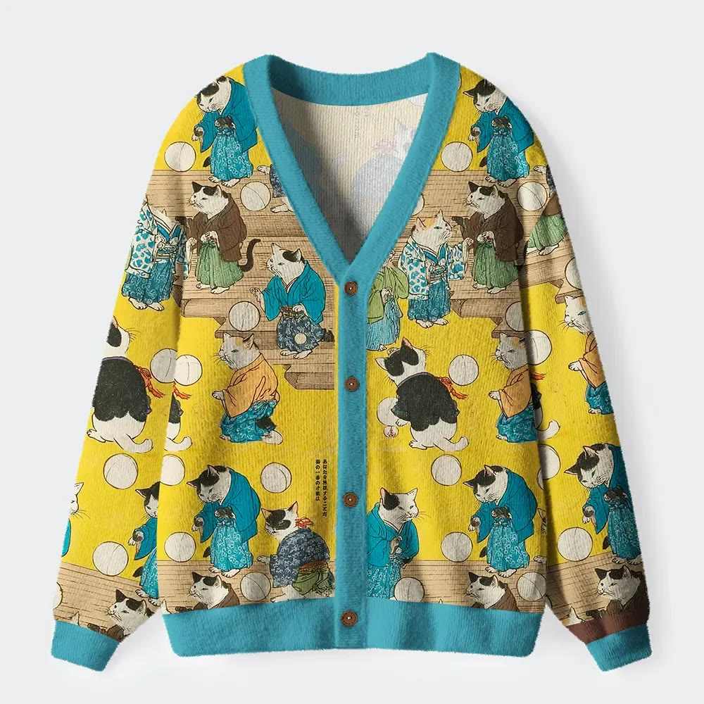 Cats In Kimonos: A Tale Of Grace And Mischief Long Sleeved Sweater Cardigan - Blue - 4XL - image 1