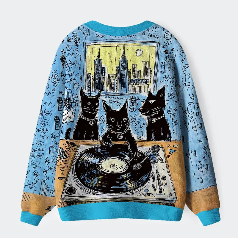 Meow-sic On The Decks Long Sleeved Sweater Cardigan - image 2