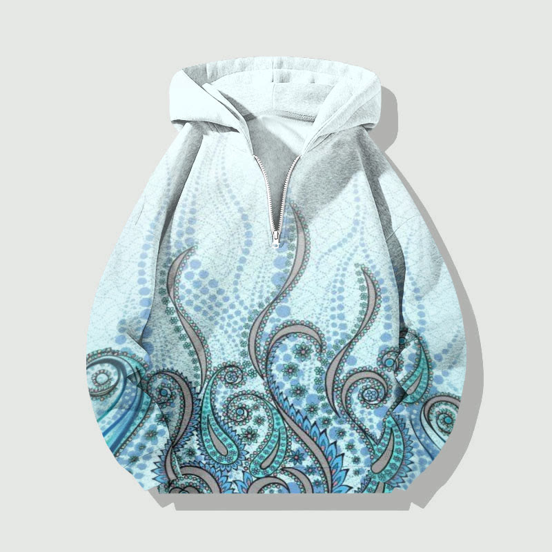 Unisex Octopus Tentacle Print Half Zip Hoodie - Sky Blue - US32-34(5XL) - image 2