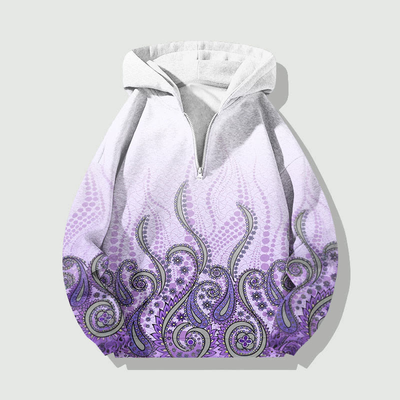 Unisex Octopus Tentacle Print Half Zip Hoodie - Purple - US32-34(5XL) - image 1