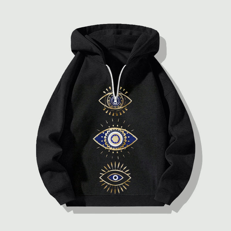 Unisex Mysterious Eye Half Zip Hoodie - Black - US32-34(5XL) - image 2