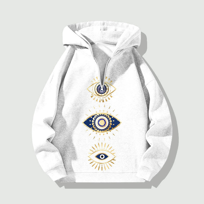 Unisex Mysterious Eye Half Zip Hoodie - White - US32-34(5XL) - image 1