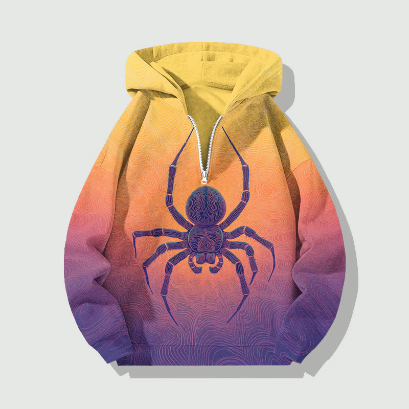 Unisex Colorful Spider Half Zip Hoodie - Yellow - US32-34(5XL) - image 1