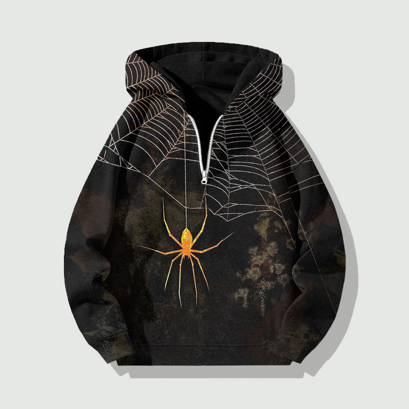 Unisex Spider Pattern Half Zip Hoodie - Black - US32-34(5XL) - image 2