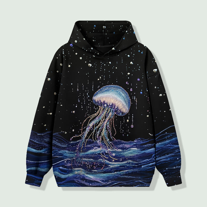 Creative Starry Diamond Jellyfish Ocean Long Sleeved Hoodie - Black - 8XL - image 1