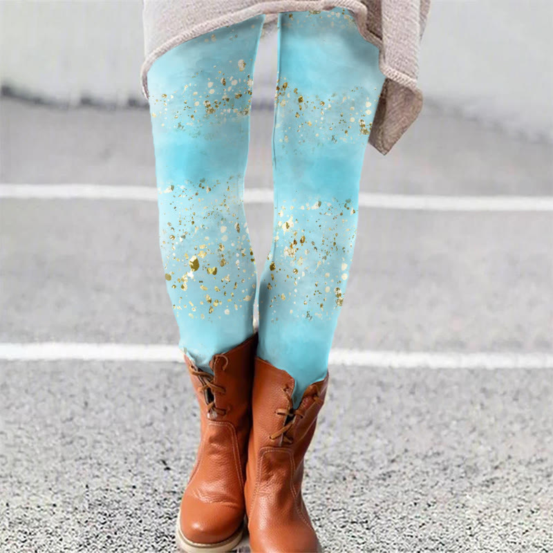 Shiny Gold Foil Printed Leggings - Light Blue - 5XL - image 1