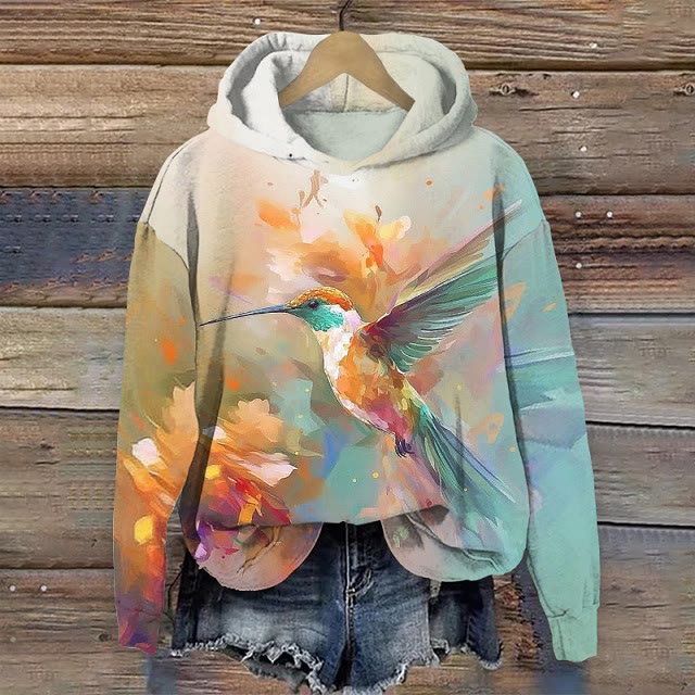 Colorful Rendering Of Flying Bird Art Patterns Long Sleeve Hoodie - Orange - 8XL - image 1