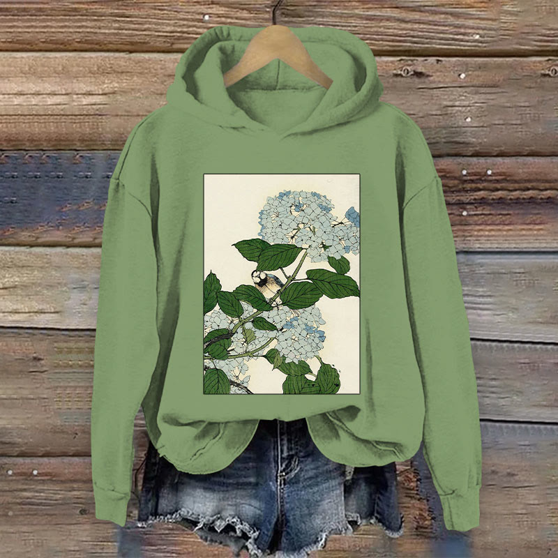Retro Bird And Floral  Pattern Long Sleeved Hoodie - Green - 8XL - image 1