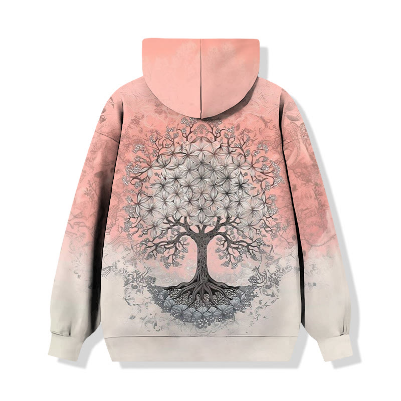 Retro Tree of Life Print Long Sleeve Hoodie - Pink - 8XL - image 1