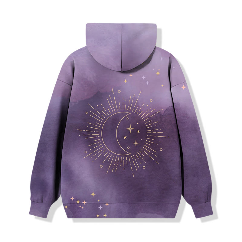 Gradient Sun and Moon Pattern Print Long Sleeved Hoodie - Purple - 8XL - image 1