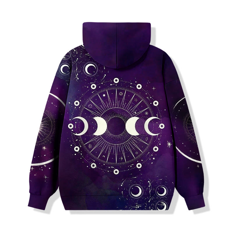Sun And Moon Starry Sky Art Pattern Long Sleeved Hoodie - Purple - 8XL - image 1