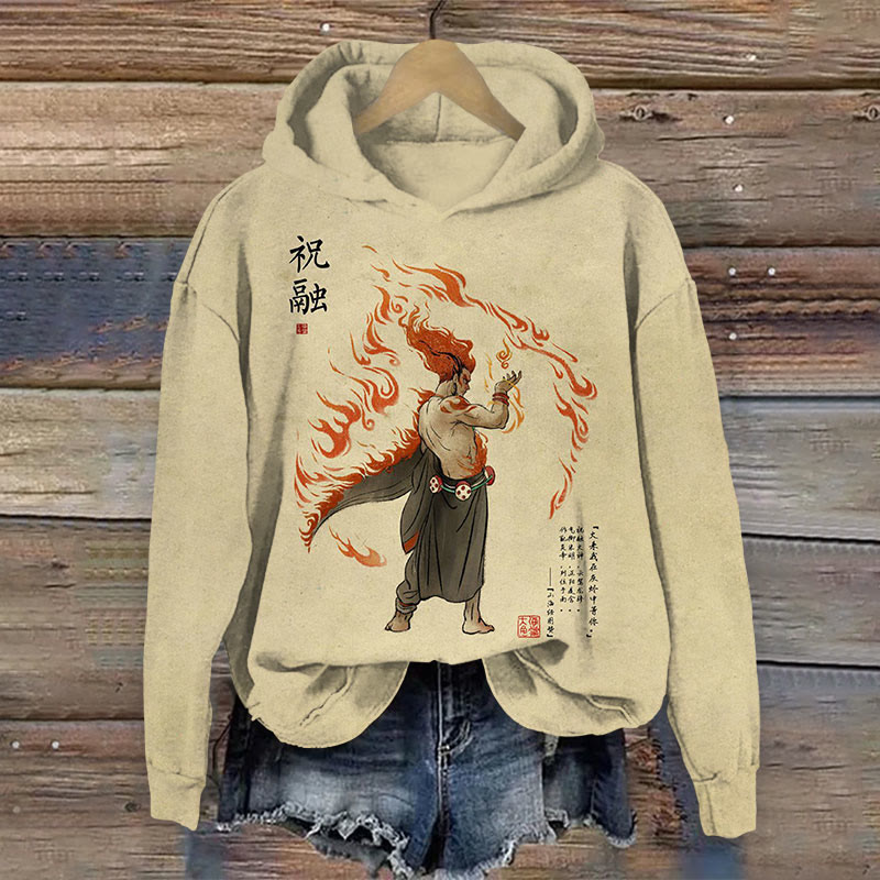 Ancient  Chinese Mythology Figure Zhurong Long Sleeved Hoodie - Khaki - 8XL - image 1