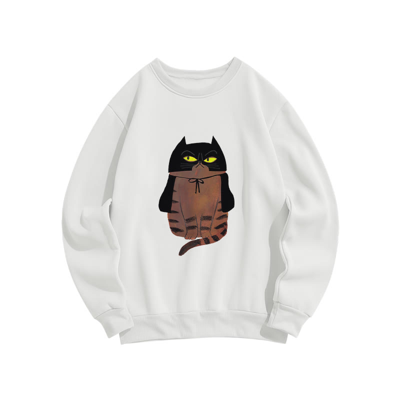 Vintage Funny Owl Cat Print Crew Neck Sweatshirt - White - US16-18(2XL) - image 2