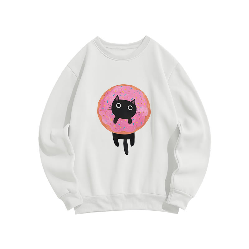 Funny Donut Cat Print Crew Neck Sweatshirt - White - US16-18(2XL) - image 2