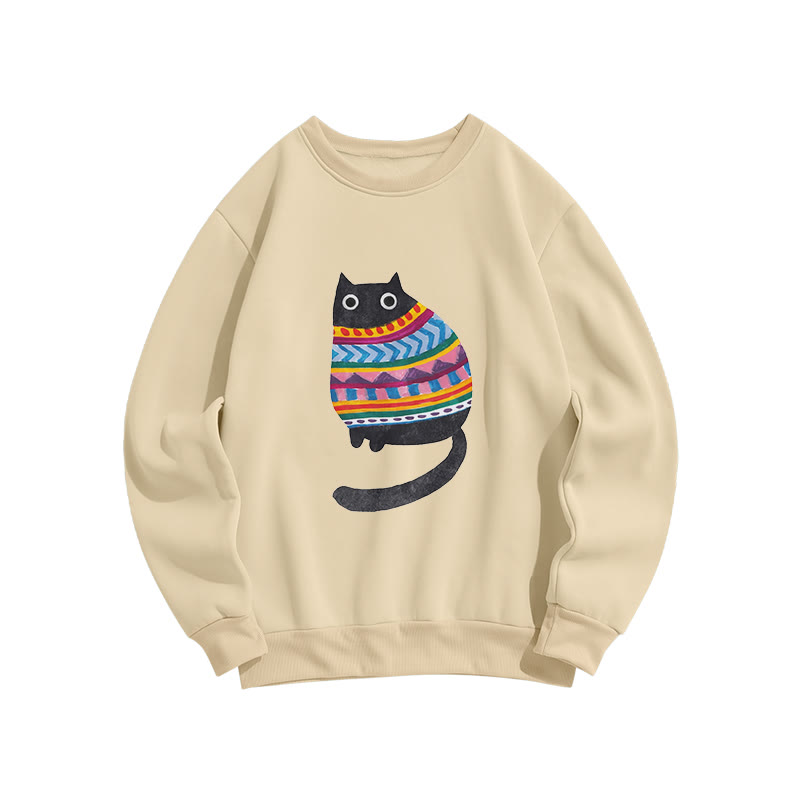 Lovely Watercolor Painting Cat Print Crew Neck Sweatshirt - Apricot - US16-18(2XL) - image 2