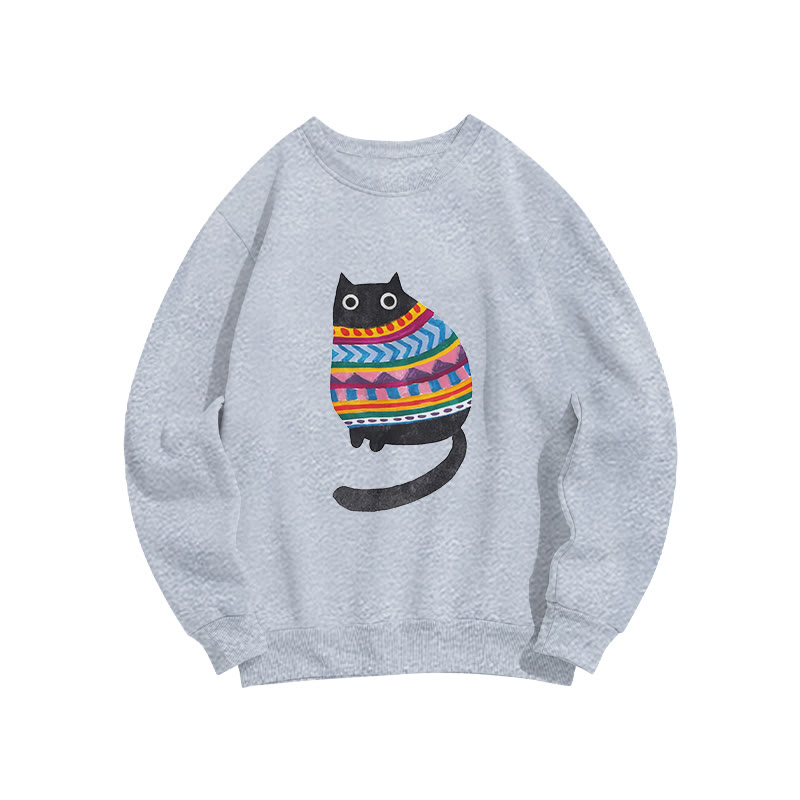 Lovely Watercolor Painting Cat Print Crew Neck Sweatshirt - Grey - US16-18(2XL) - image 4