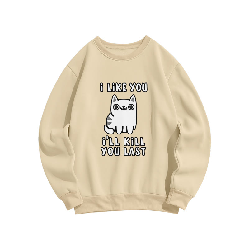 Vintage Funny Slogan Cat Print Crew Neck Sweatshirt - Apricot - US16-18(2XL) - image 2