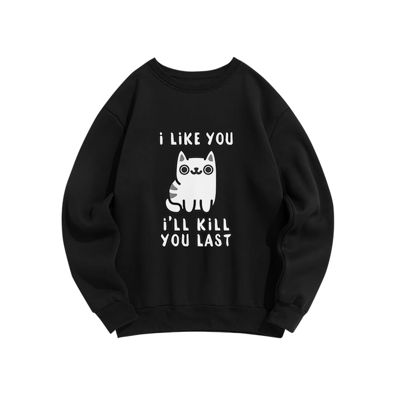 Vintage Funny Slogan Cat Print Crew Neck Sweatshirt - Black - US16-18(2XL) - image 1
