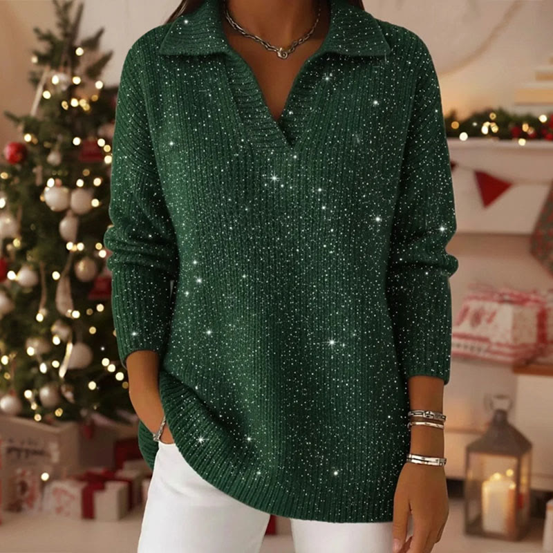 Starry Sky Collared Long Sleeved Sweater - Green - 5XL - image 2