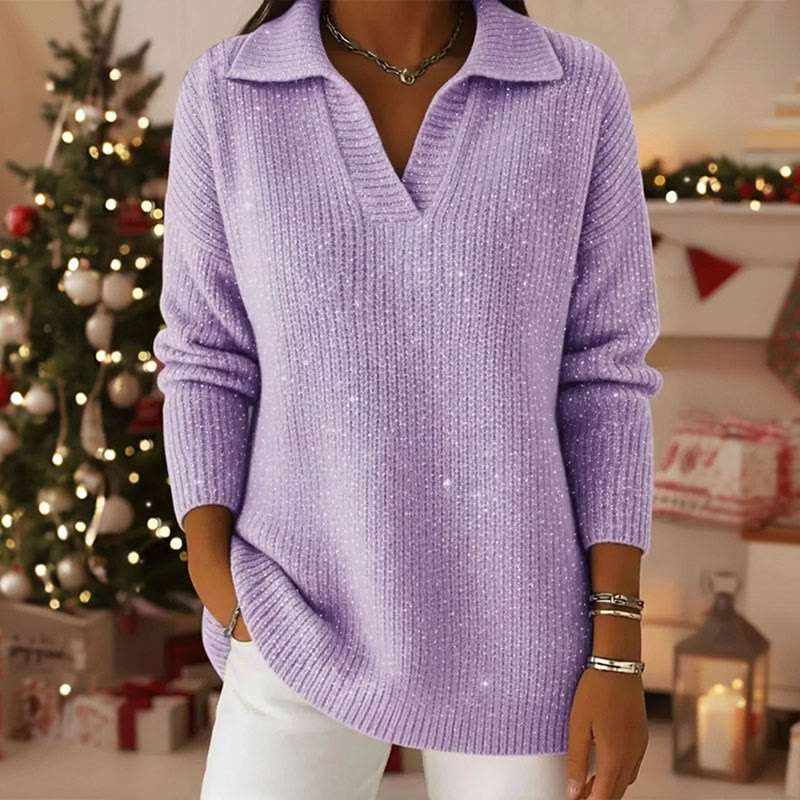 Starry Sky Collared Long Sleeved Sweater - Light Purple - 5XL - image 1