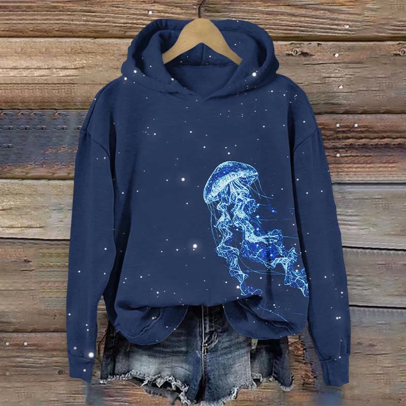 Mystic Starry Jellyfish Art Print Long Sleeve Hoodie - Royal Blue - US44-46(8XL) - image 1
