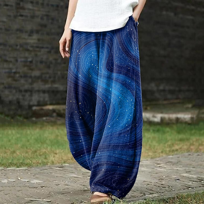 Starry Sky Water Ripple Art Print Casual Pants - Dark Blue - US18(5XL) - image 1