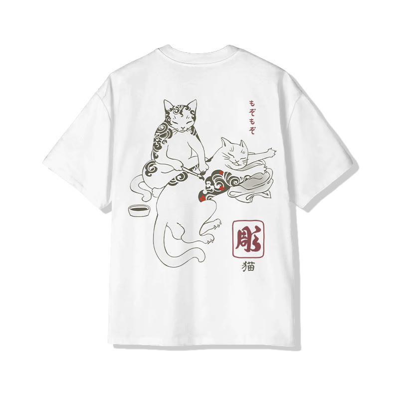 Unisex Fun Cat Tattoo Lounge Short Sleeved Crew Neck T-Shirt - image 1