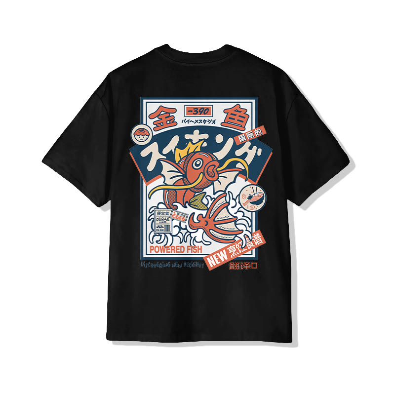 Unisex Koi King Print Short Sleeve Crew Neck T-Shirt - Black - 2XL - image 3