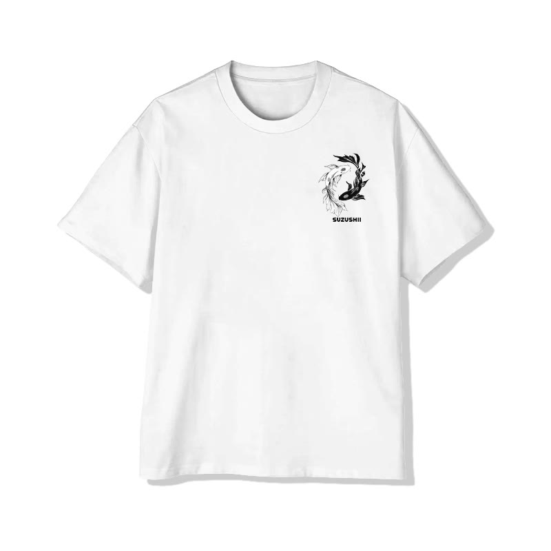 Unisex Ying Yang Koi  Print Short-Sleeve Crew Neck T-Shirt - image 4