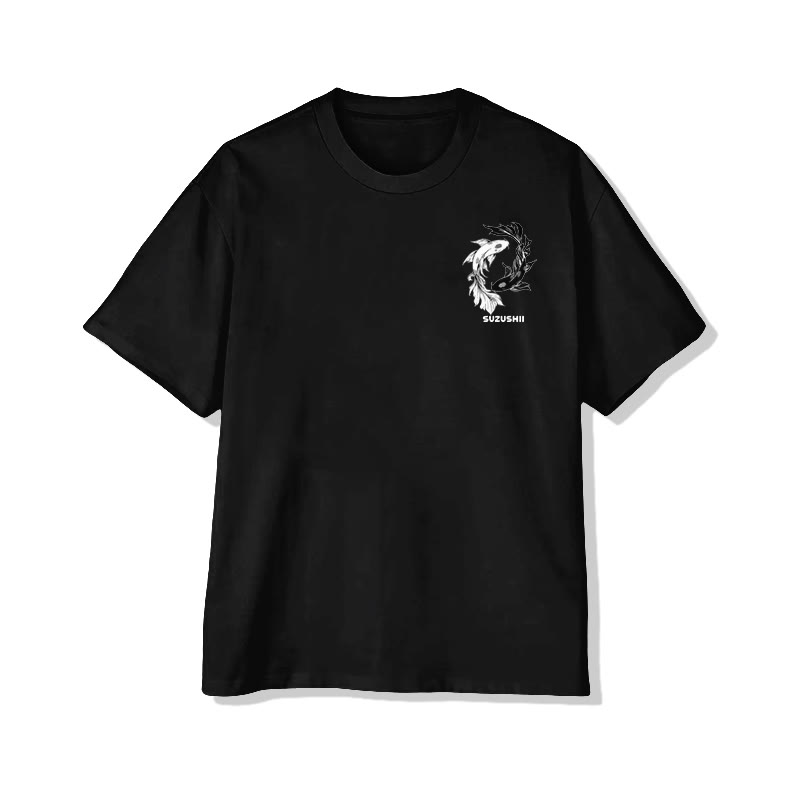 Unisex Ying Yang Koi  Print Short-Sleeve Crew Neck T-Shirt - image 2