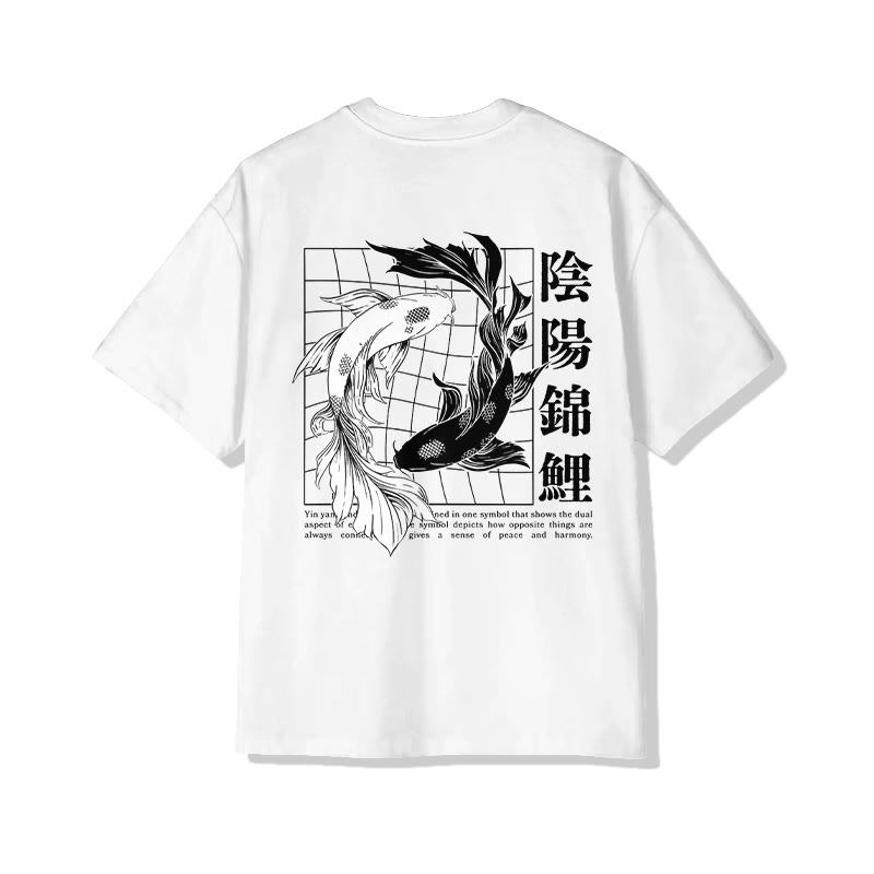 Unisex Ying Yang Koi  Print Short-Sleeve Crew Neck T-Shirt - White - 2XL - image 3