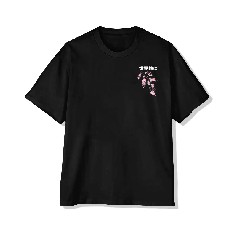 Unisex Cherry Blossom Print Short-Sleeve Crew Neck T-Shirt - image 2