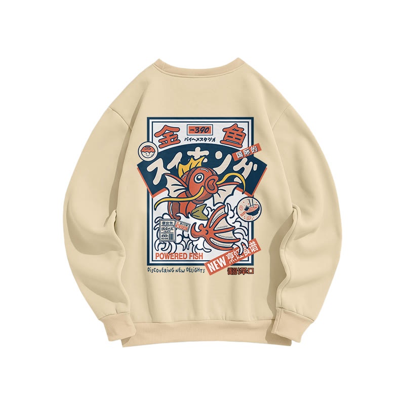 Unisex Koi King Print Long Sleeve Crew Neck Sweatshirt - Apricot - US16-18(2XL) - image 3
