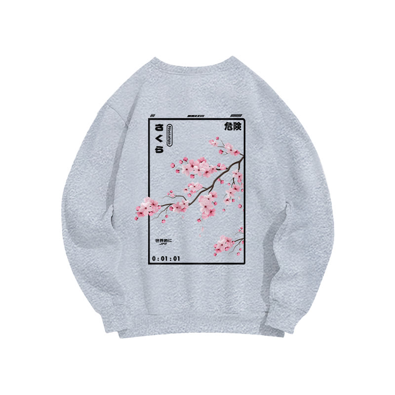 Unisex Cherry Blossom  Print Long Sleeve Crew Neck Sweatshirt - Grey - US16-18(2XL) - image 8