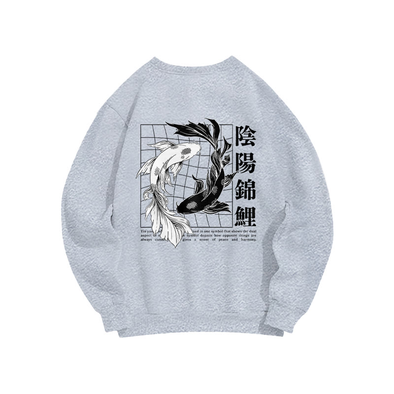 Unisex Ying Yang Koi  Print Long Sleeve Crew Neck Sweatshirt - Grey - US16-18(2XL) - image 8
