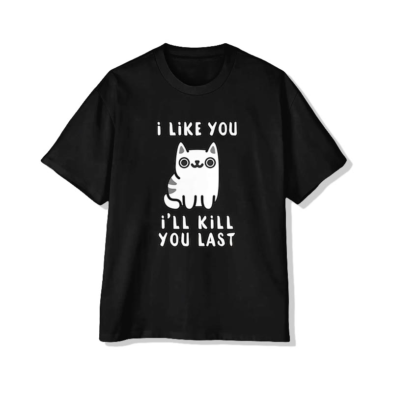 Unisex Vintage Funny Slogan Cat Print  Short Sleeve Crew Neck T-Shirt - Black - 2XL - image 2