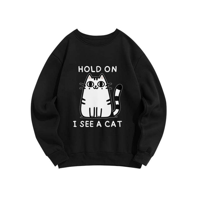 Unisex Fun Slogan Cat Print Long Sleeve Crew Neck Sweatshirt - Black - US16-18(2XL) - image 2