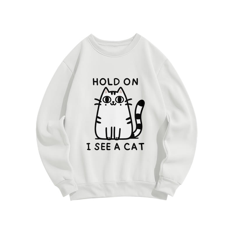Unisex Fun Slogan Cat Print Long Sleeve Crew Neck Sweatshirt - White - US16-18(2XL) - image 1