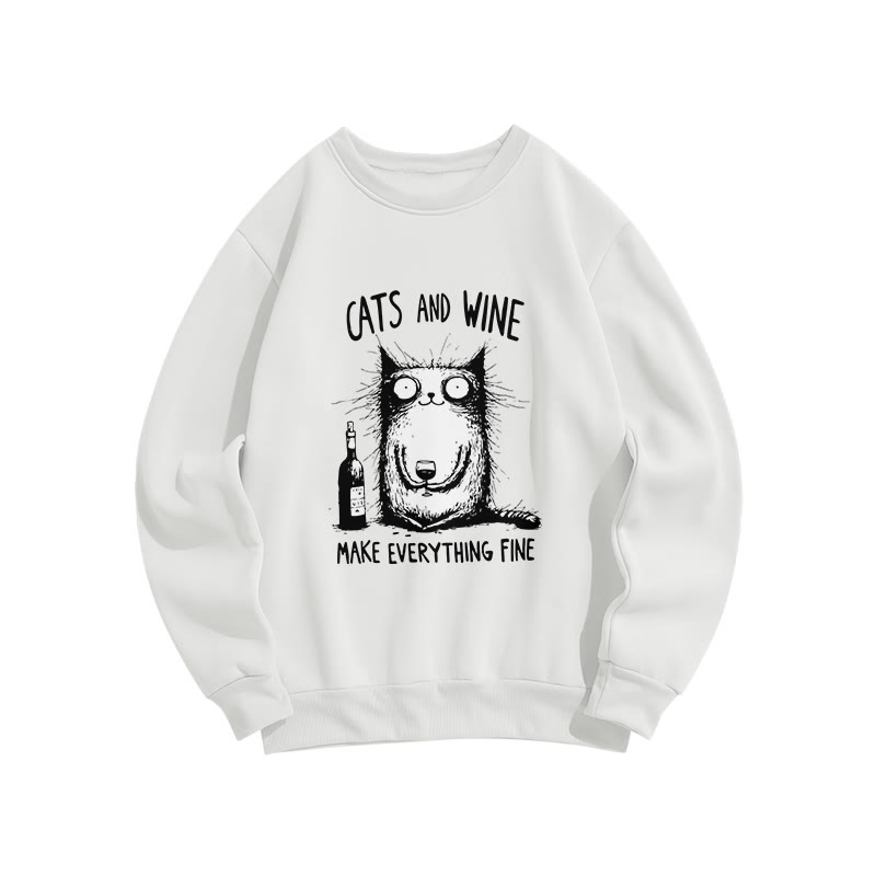 UnisexFun Fried Cat And Liquor Slogan Prints Print Long Sleeve Crew Neck Sweatshirt - White - US16-18(2XL) - image 2