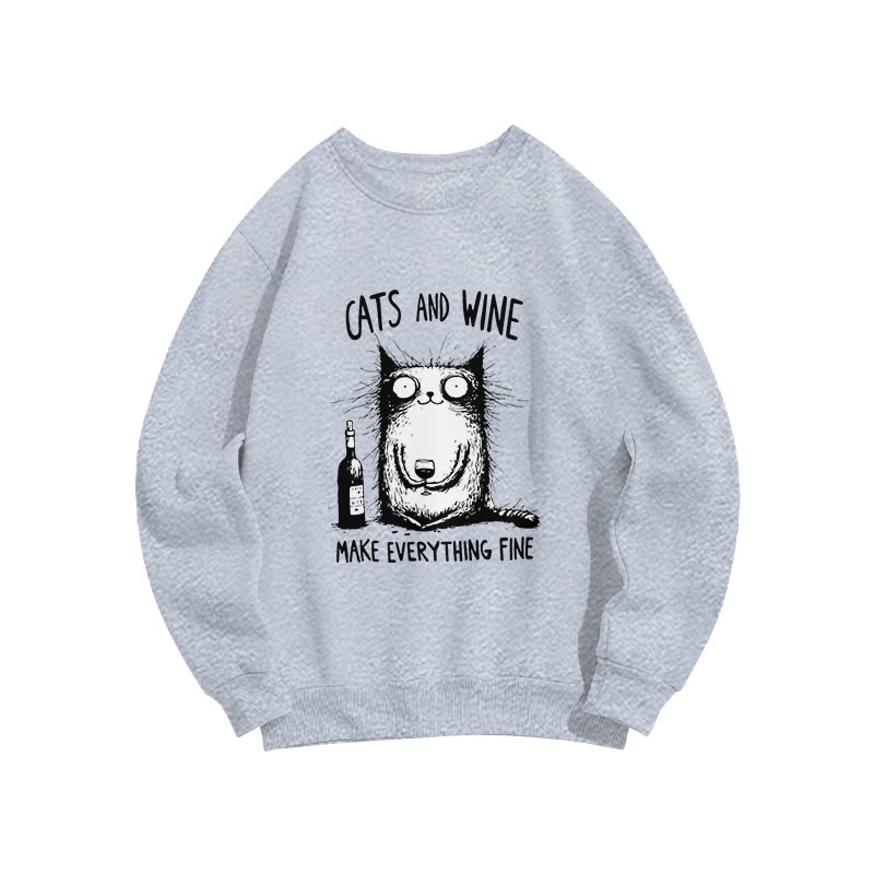 UnisexFun Fried Cat And Liquor Slogan Prints Print Long Sleeve Crew Neck Sweatshirt - Grey - US16-18(2XL) - image 1