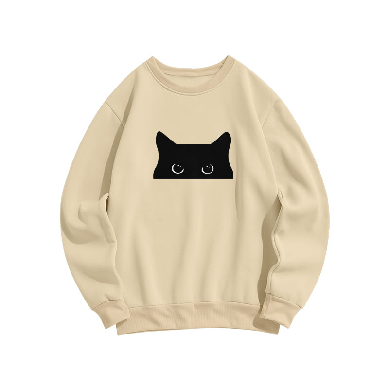 Unisex Peeping Cat Prints Print Long Sleeve Crew Neck Sweatshirt - Apricot - US16-18(2XL) - image 2