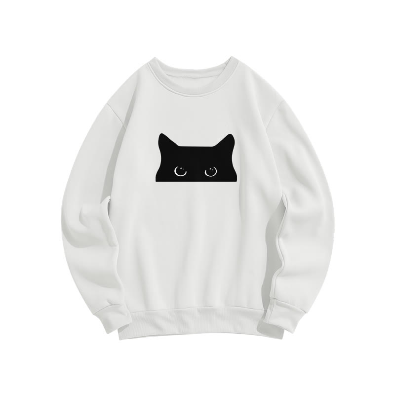 Unisex Peeping Cat Prints Print Long Sleeve Crew Neck Sweatshirt - White - US16-18(2XL) - image 1