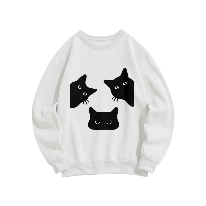 Unisex Cat Gaze Prints Print Long Sleeve Crew Neck Sweatshirt - White - US16-18(2XL) - image 1