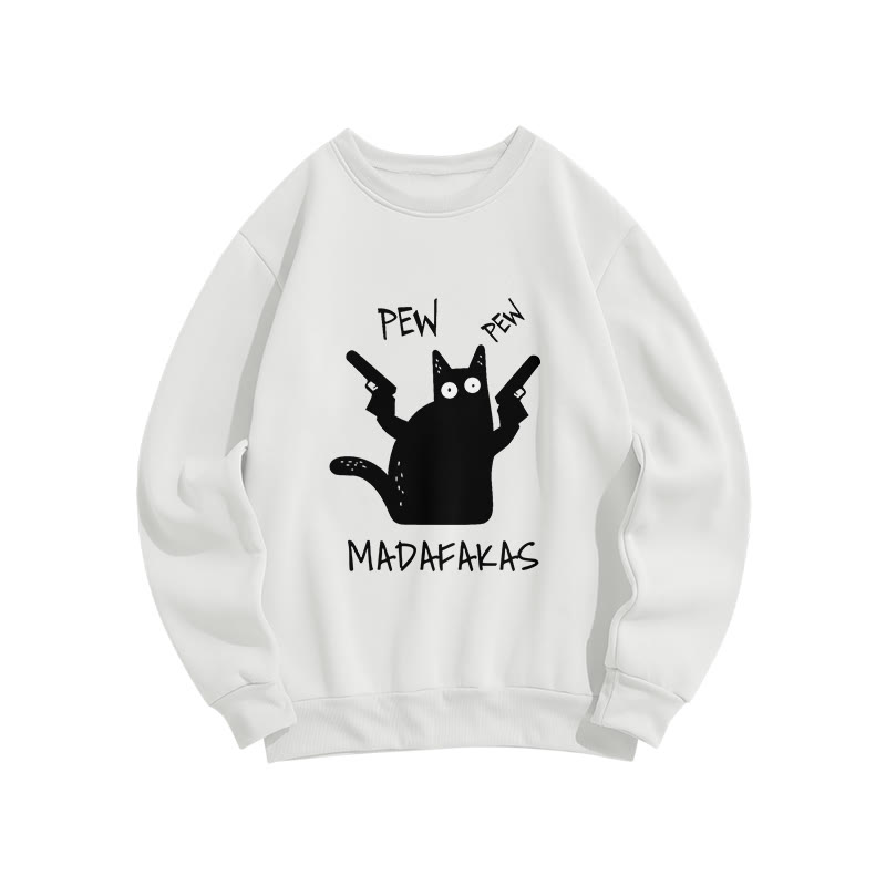 Unisex Fun Cat Print Long Sleeve Crew Neck Sweatshirt - White - US16-18(2XL) - image 2