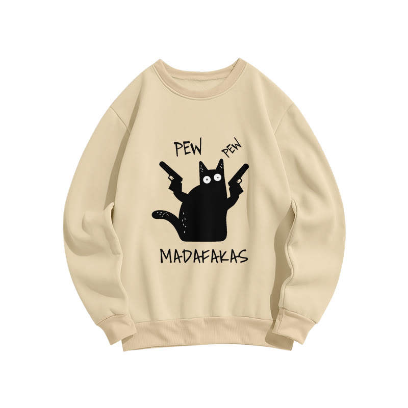 Unisex Fun Cat Print Long Sleeve Crew Neck Sweatshirt - Apricot - US16-18(2XL) - image 1